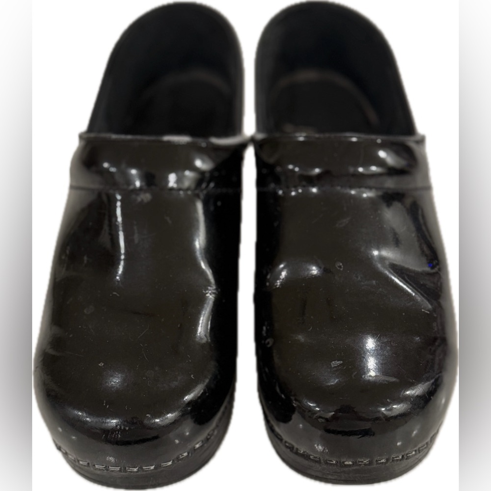 Dansko black patent leather clogs 38